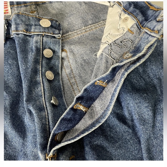 VTG 1992 Too Cute 5 Button Close Denim Jeans L 32X32 Blue Mickey Minnie Mouse - Picture 4 of 9